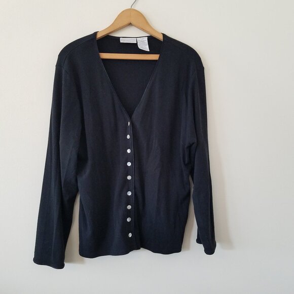 Worthington Stretch Black Button up V Neck Cardigan Size 2X - Picture 1 of 12